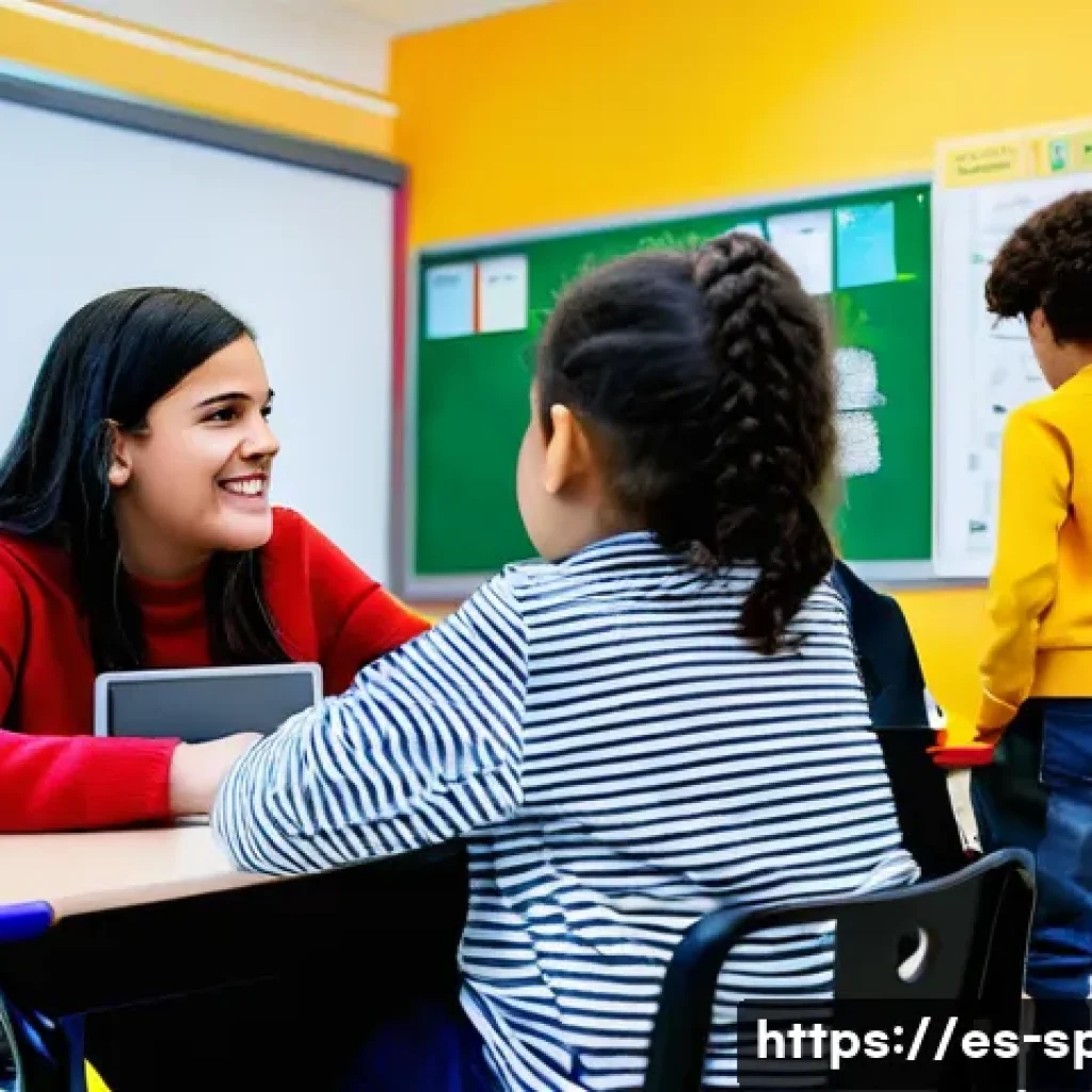 특수교육과 특수교육 통계 - A diverse classroom scene in a modern Spanish urban school, showing a group of students with special...