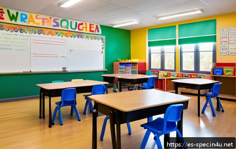 특수교육과 난독증 교육 - A bright, warm classroom designed for students with dyslexia, featuring soft lighting and minimal vi...