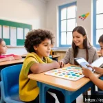 특수교육과 신경과학 - A diverse classroom scene in a modern Spanish school, showing students with various cognitive and se...