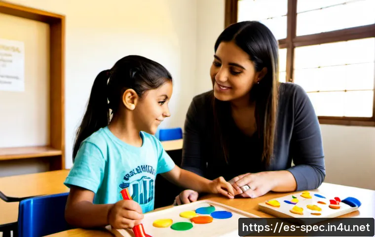 Home 17 특수교육과 뇌기반 학습 - Photorealistic special education classroom in a Spanish-speaking community, compassionate Latina tea...